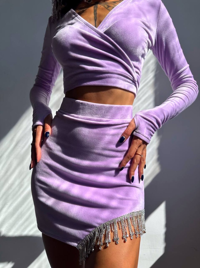 Оксамитовий комплект, декорований бахромою зі страз | PUSHKA SHOP