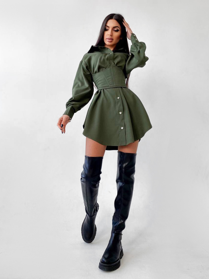 Платье-рубашка с корсетом на косточках со шнуровкой Платье-рубашка с корсетом на косточках со шнуровкой | PUSHKA SHOP