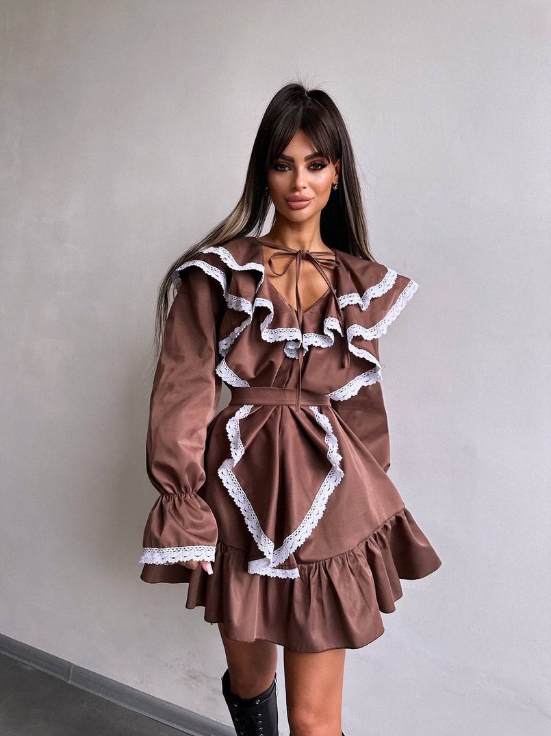 Котонова сукня декорована мереживом    | PUSHKA SHOP