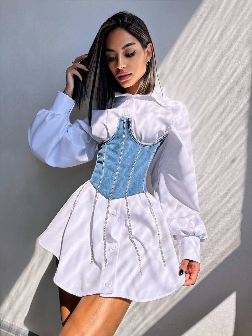 Приталена сорочка + корсет декорований камінцями Ручна робота Приталена сорочка + корсет декорований камінцями Ручна робота | PUSHKA SHOP