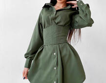 Платье-рубашка с корсетом на косточках со шнуровкой Платье-рубашка с корсетом на косточках со шнуровкой | PUSHKA SHOP