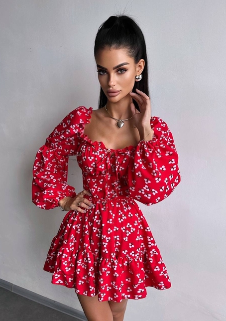 Сукня з квітковим принтом з воланами на ґудзиках  | PUSHKA SHOP