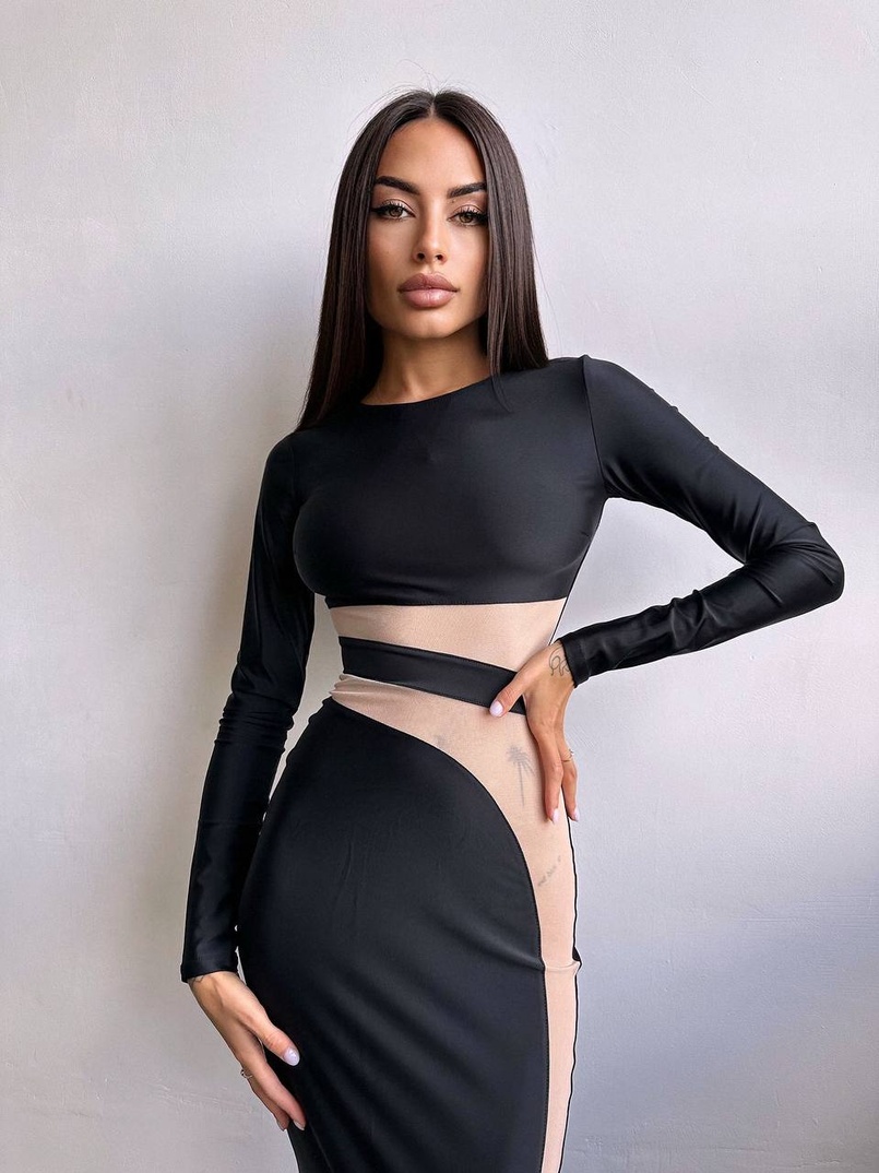 Сукня міді  із вставками сітки  | PUSHKA SHOP