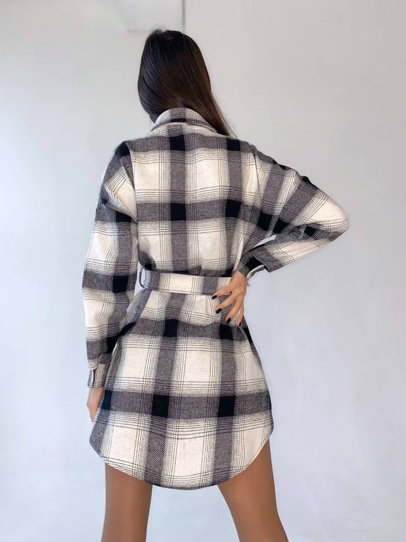 Кашемировое платье-рубашка в клетку Кашемировое платье-рубашка в клетку | PUSHKA SHOP