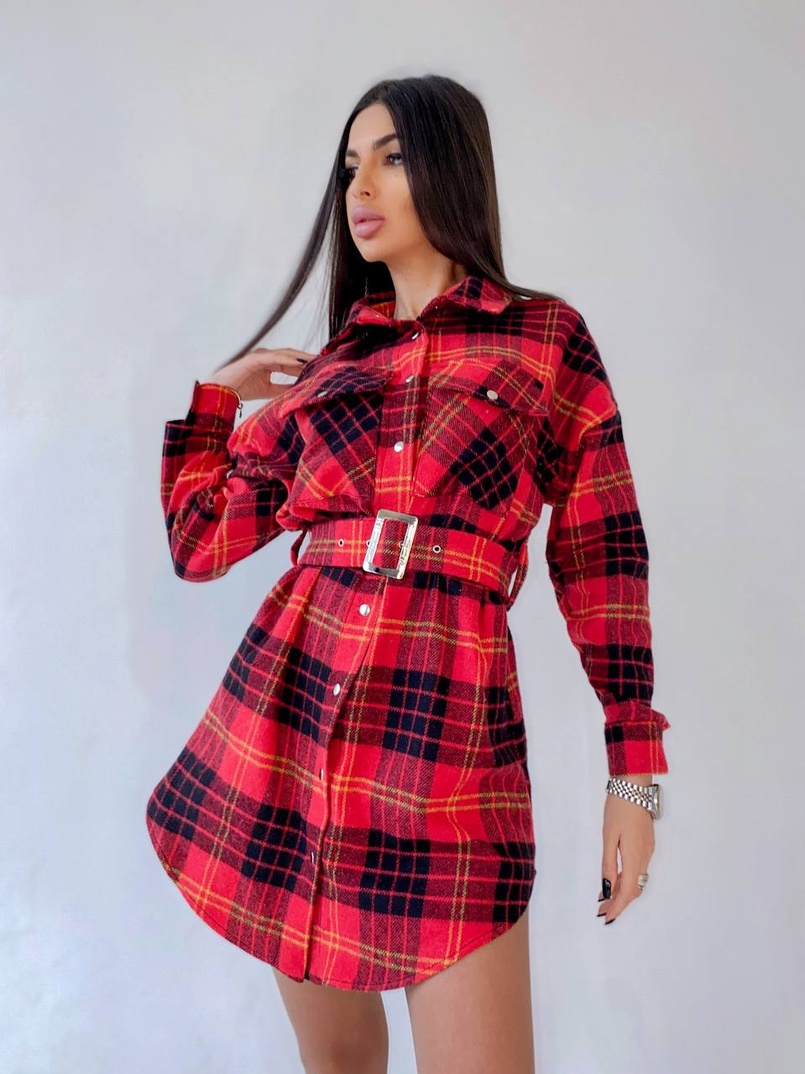 Кашемировое платье-рубашка в клетку | PUSHKA SHOP