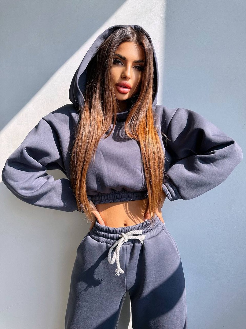 Базовий костюм на флісі з об'ємними капюшоном | PUSHKA SHOP