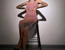 Сукня із сітки зі стразами на трикотажній підкладці  | PUSHKA SHOP