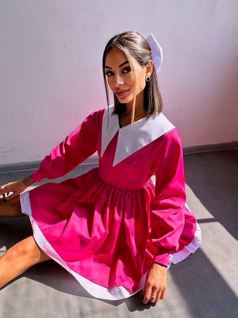 Котонова сукня з комірцем + бант  | PUSHKA SHOP