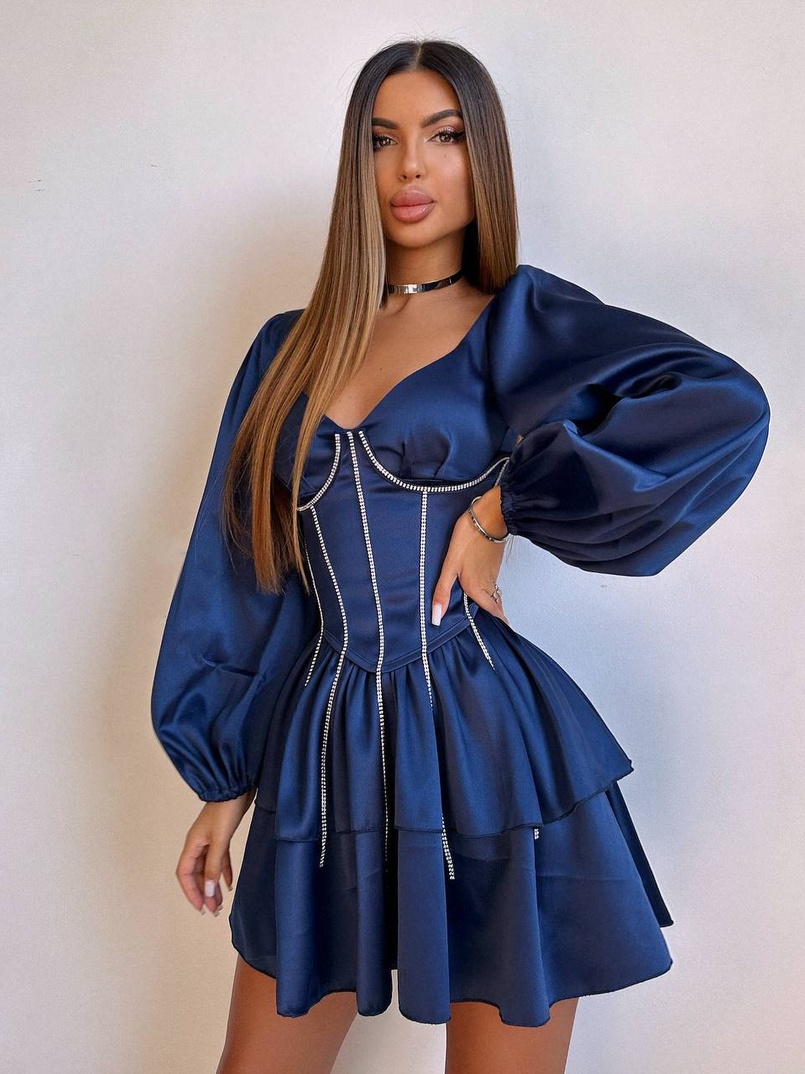 Комплект: сукня з подвійною спідницею + корсет, декорований стразами    | PUSHKA SHOP