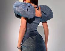 Блестящее платье с объемными рукавами  | PUSHKA SHOP