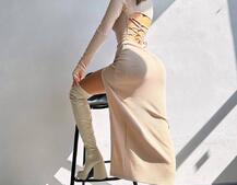 Трикотажна сукня міді зі шнурівкою на спинці  | PUSHKA SHOP