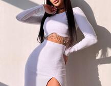 Комплект: спідниця з розрізом + топ, декорований бахромой зі страз Комплект: спідниця з розрізом + топ, декорований бахромой зі страз | PUSHKA SHOP