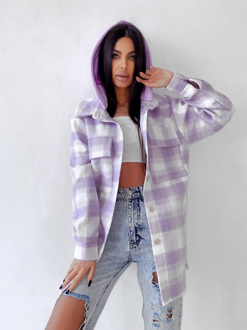 Кашемировая рубашка в клетку с капюшоном Кашемировая рубашка в клетку с капюшоном | PUSHKA SHOP