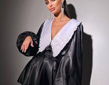 Сукня з коміром та об'ємними рукавами з широким поясом | PUSHKA SHOP