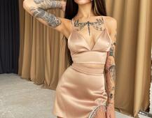 Комплект: топ + юбка, декорированная бахромой из страз  | PUSHKA SHOP