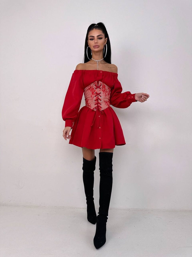 Приталена сорочка на плічках+  мереживний корсет | PUSHKA SHOP