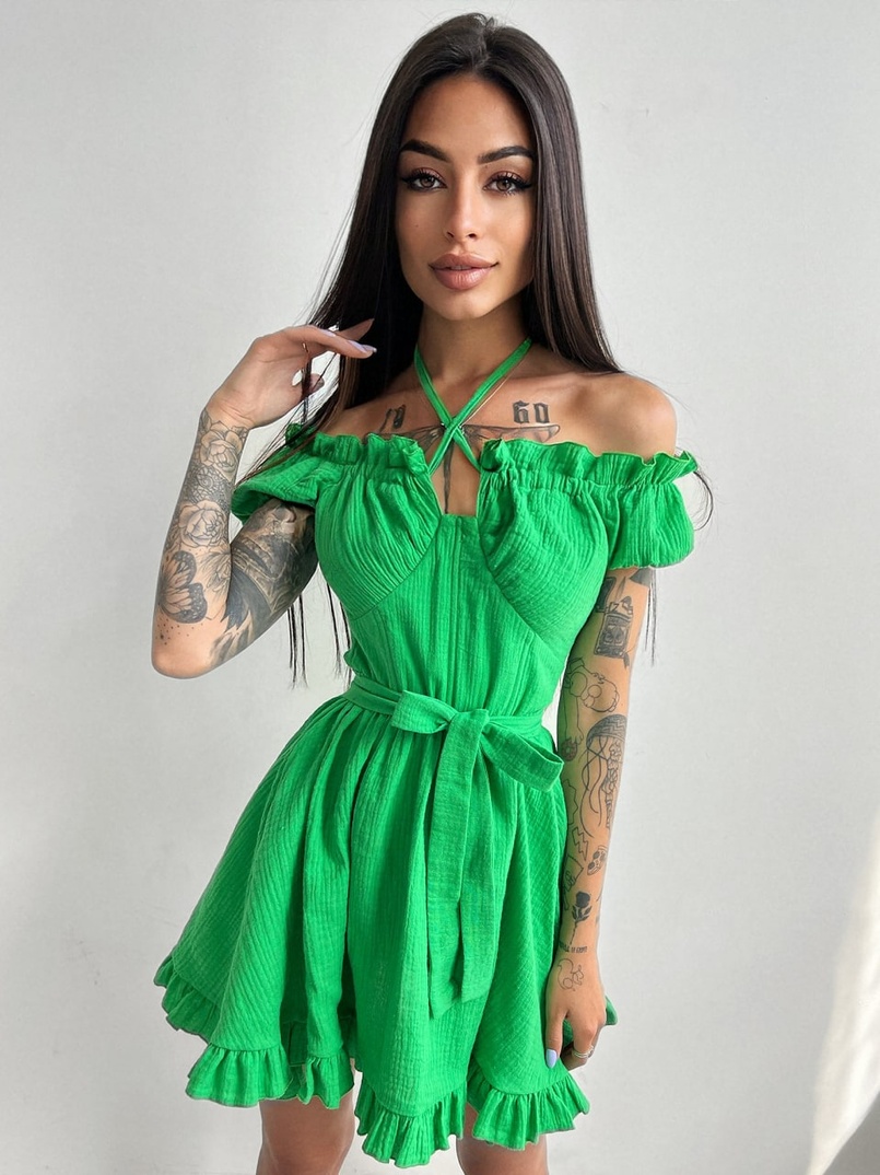 Муслиновое платье мини с корсетной вставкой на талии с косточками Муслиновое платье мини с корсетной вставкой на талии с косточками | PUSHKA SHOP