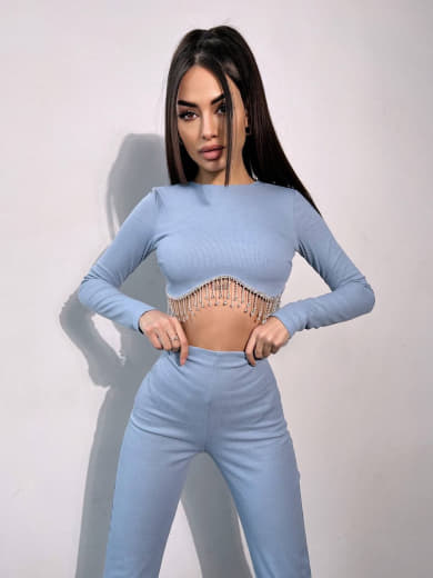 Комплект : штани кльош і топ , декорований бахромою зі страз Ручна робота | PUSHKA SHOP