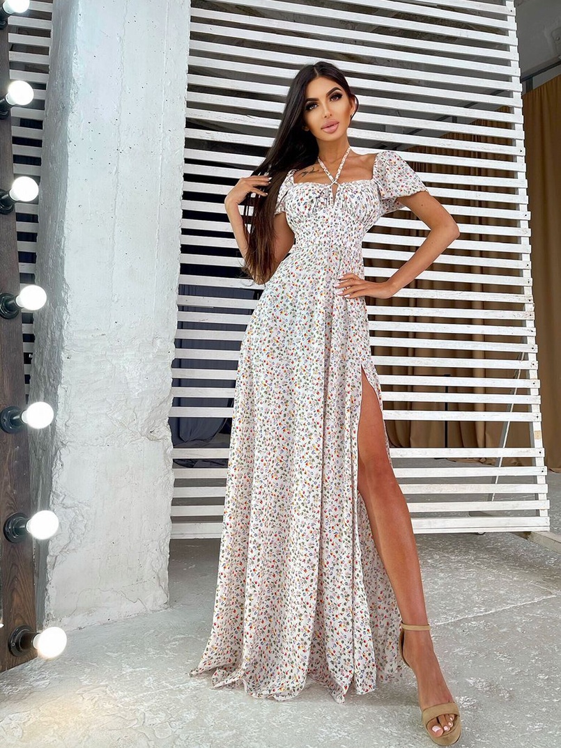 Цветочное платье макси с разрезом Цветочное платье макси с разрезом | PUSHKA SHOP