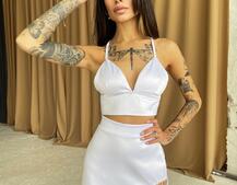 Комплект: топ + юбка, декорированная бахромой из страз  | PUSHKA SHOP