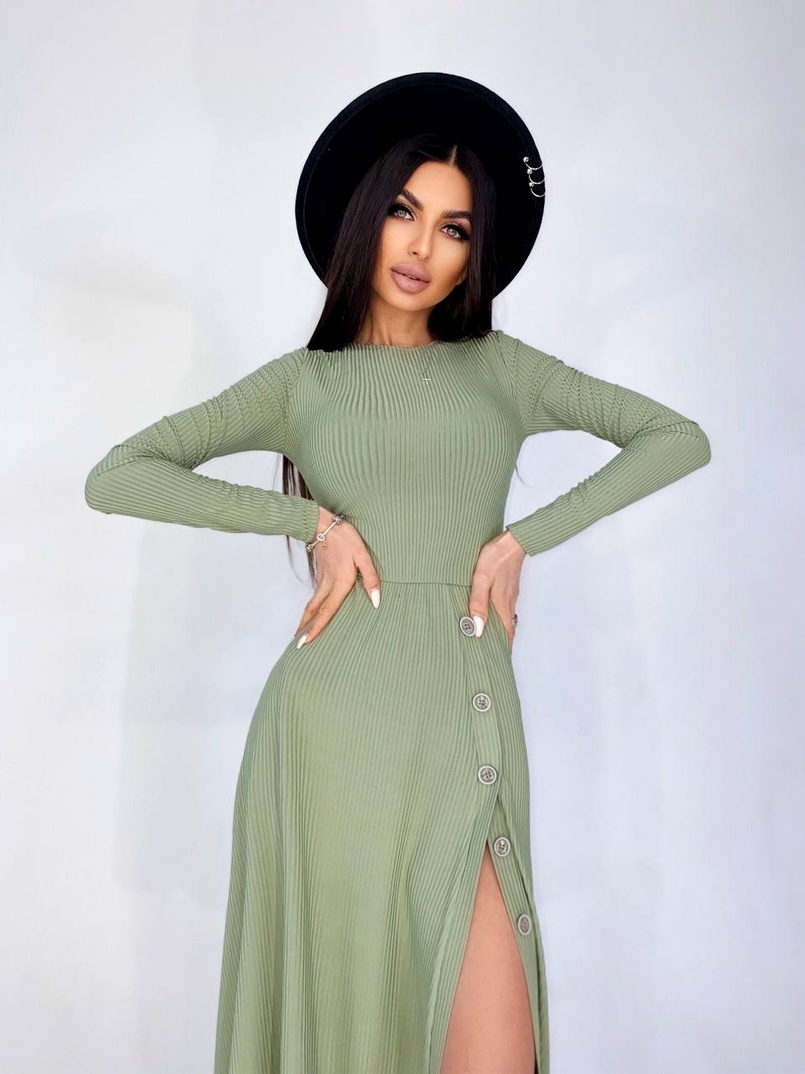 Трикотажное платье миди с разрезом | PUSHKA SHOP