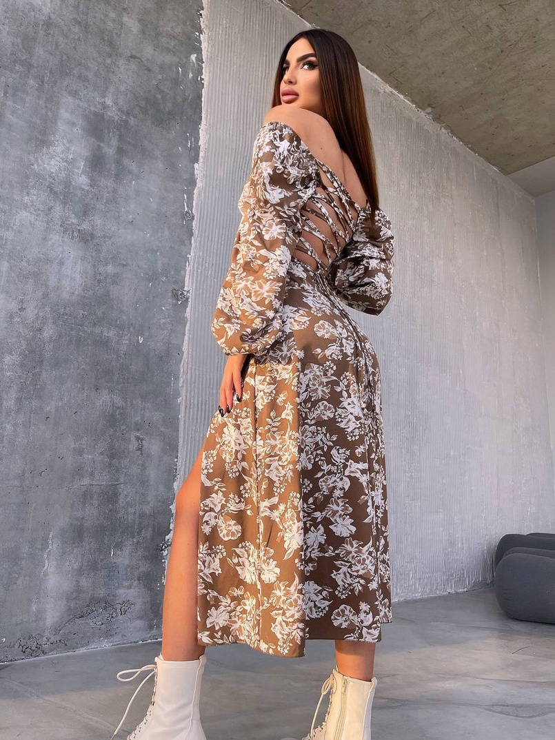 Улюблена сукня-міді зі шнурівкою на спинці та розрізом на ніжці | PUSHKA SHOP