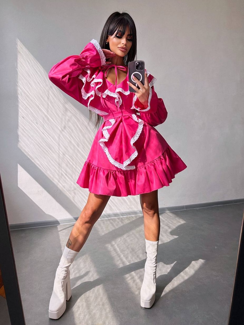 Котонова сукня декорована мереживом    | PUSHKA SHOP