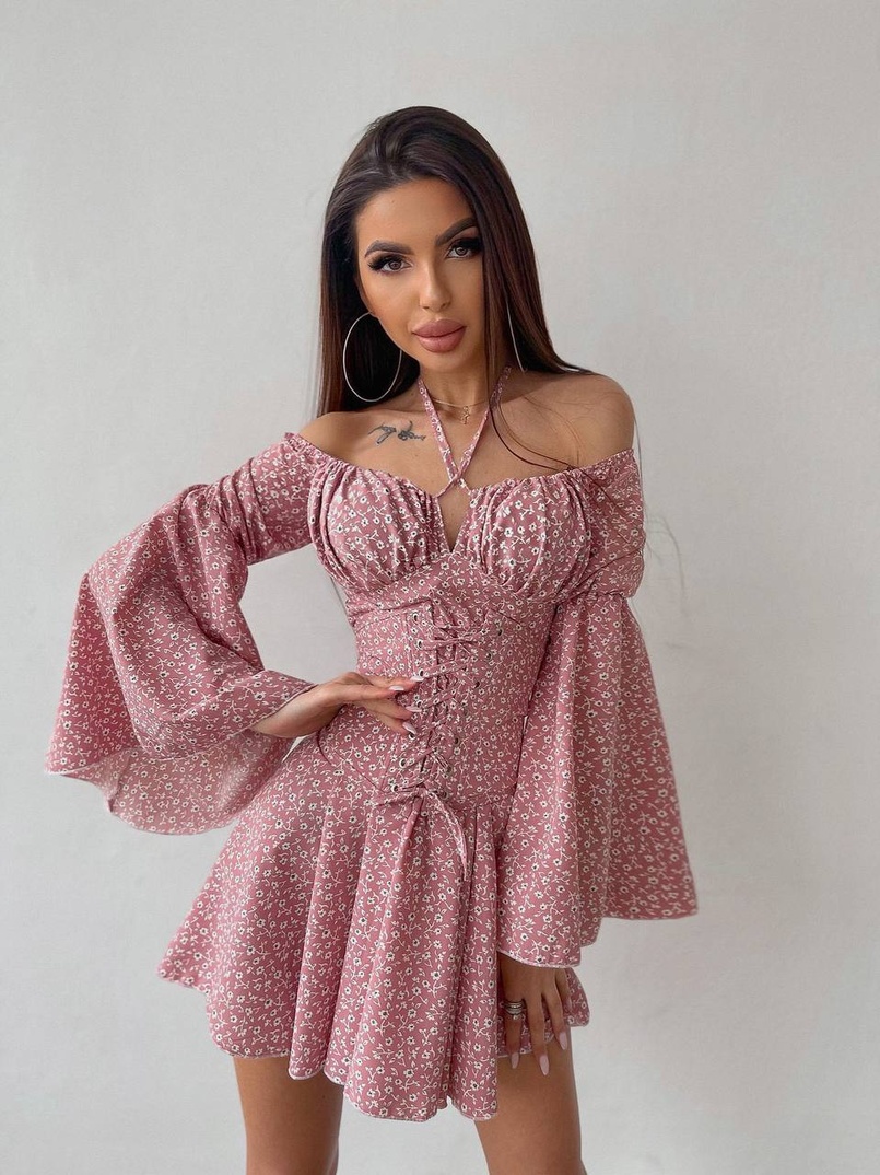 Комплект: платье с расклешенными рукавами + корсет  | PUSHKA SHOP