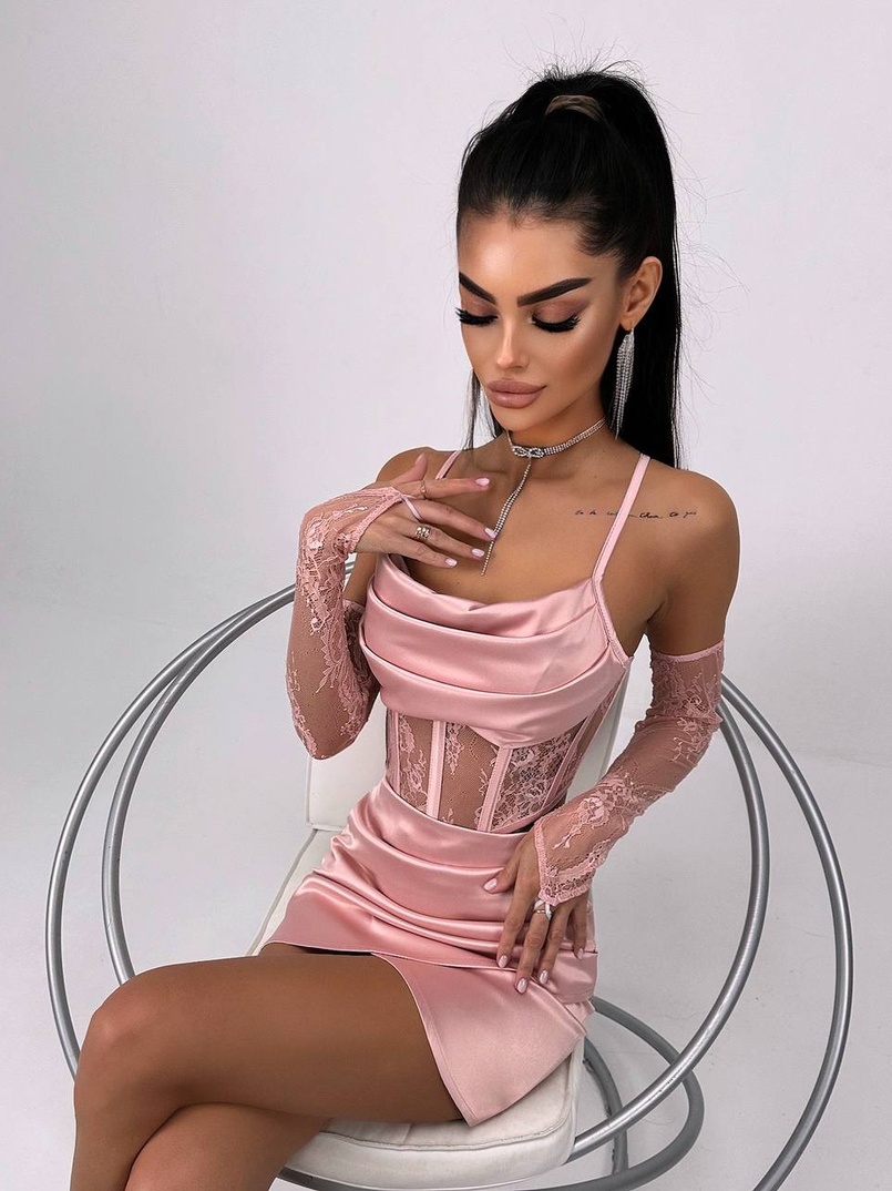 Комплект: корсет, декорований мереживом   + рукавички+ спідниця міні з драпіруванням   | PUSHKA SHOP