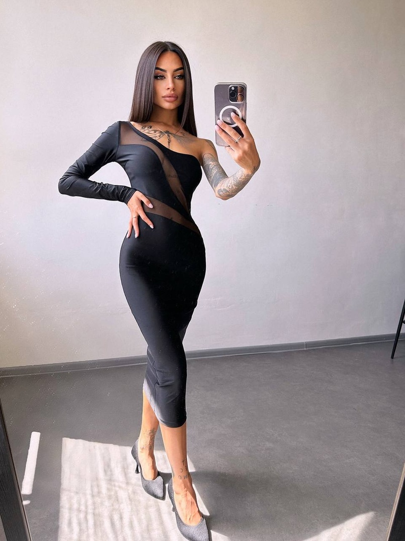 Сукня міді  із вставками сітки  | PUSHKA SHOP