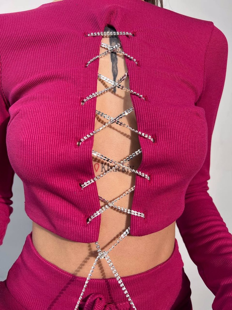 Костюм: легінси та топ з шнурівкою зі страз Костюм: легінси та топ з шнурівкою зі страз | PUSHKA SHOP