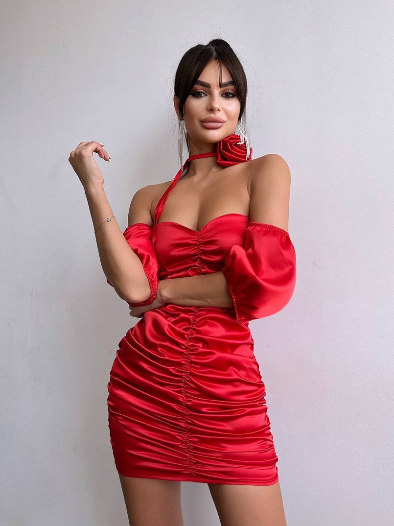 Сукня - міні з драпіруванням та трояндою-чокером | PUSHKA SHOP