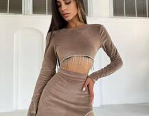 Оксамитовий комплект, декорований бахромою зі страз Оксамитовий комплект, декорований бахромою зі страз | PUSHKA SHOP