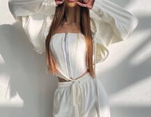 Велюровий комплект трійка: кофта + корсет на блискавці+ штани | PUSHKA SHOP