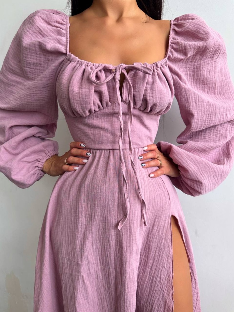 Муслінова сукня -міді з розрізом на ніжці Муслінова сукня -міді з розрізом на ніжці | PUSHKA SHOP