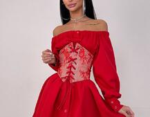 Приталена сорочка на плічках+  мереживний корсет | PUSHKA SHOP