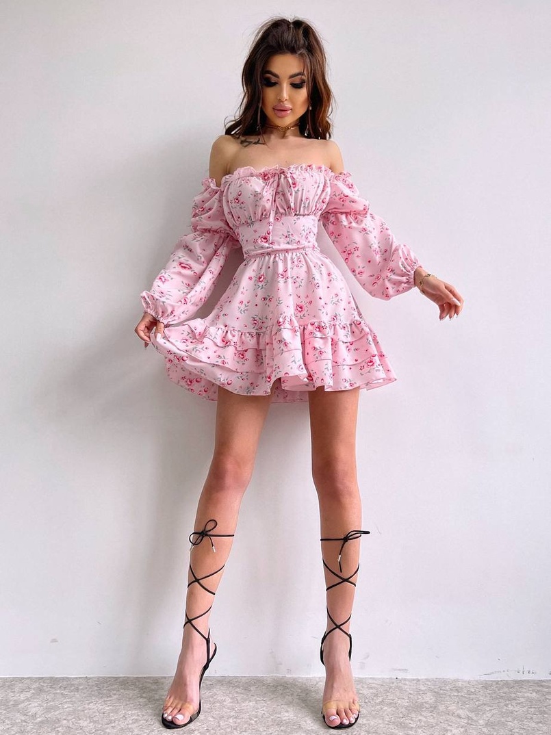 Квіткова сукня з воланами та шнуровкою по спинці Квіткова сукня з воланами та шнуровкою по спинці | PUSHKA SHOP