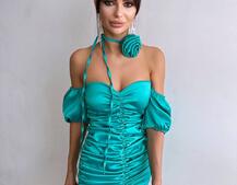 Сукня - міні з драпіруванням та трояндою-чокером | PUSHKA SHOP