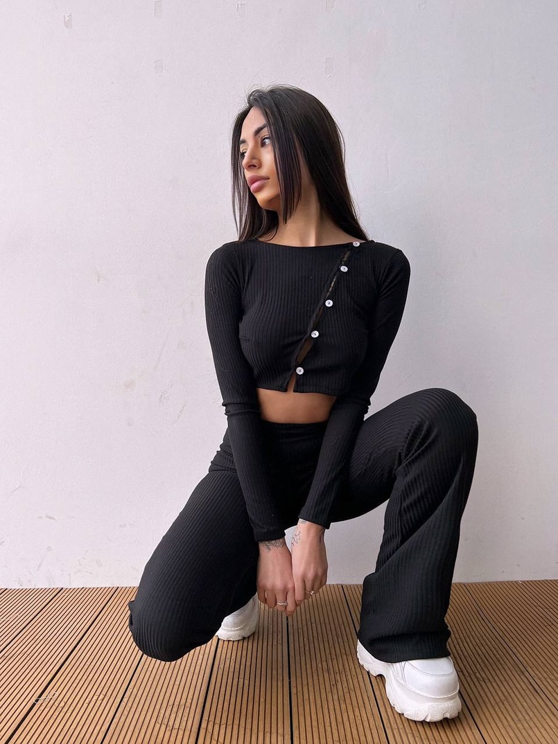 Комплект : штани кльош і топ на ґудзиках Комплект : штани кльош і топ на ґудзиках | PUSHKA SHOP