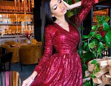 Платье в пайетки с широким поясом и завязками на талии Платье в пайетки с широким поясом и завязками на талии | PUSHKA SHOP