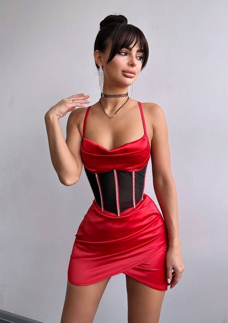 Комплект: корсет, декорований стразами + спідниця міні з драпіруванням   | PUSHKA SHOP