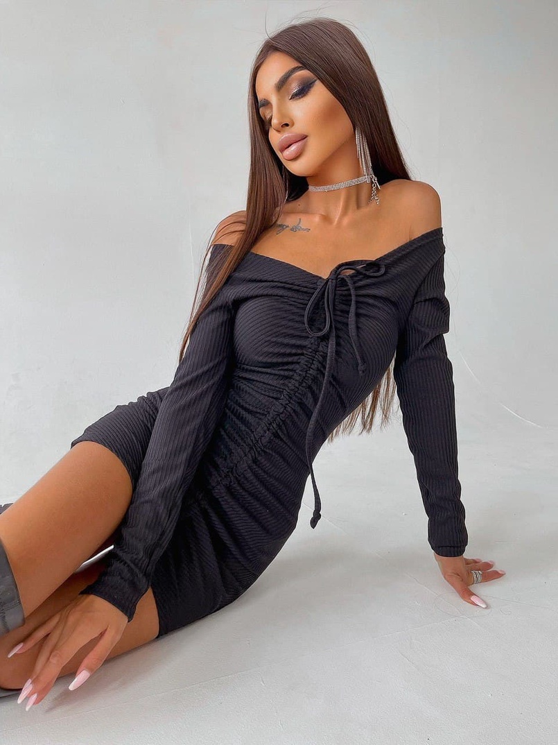 Платье-мини с затяжкой  Платье-мини с затяжкой  | PUSHKA SHOP