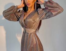 Блестящее платье с широким поясом   | PUSHKA SHOP