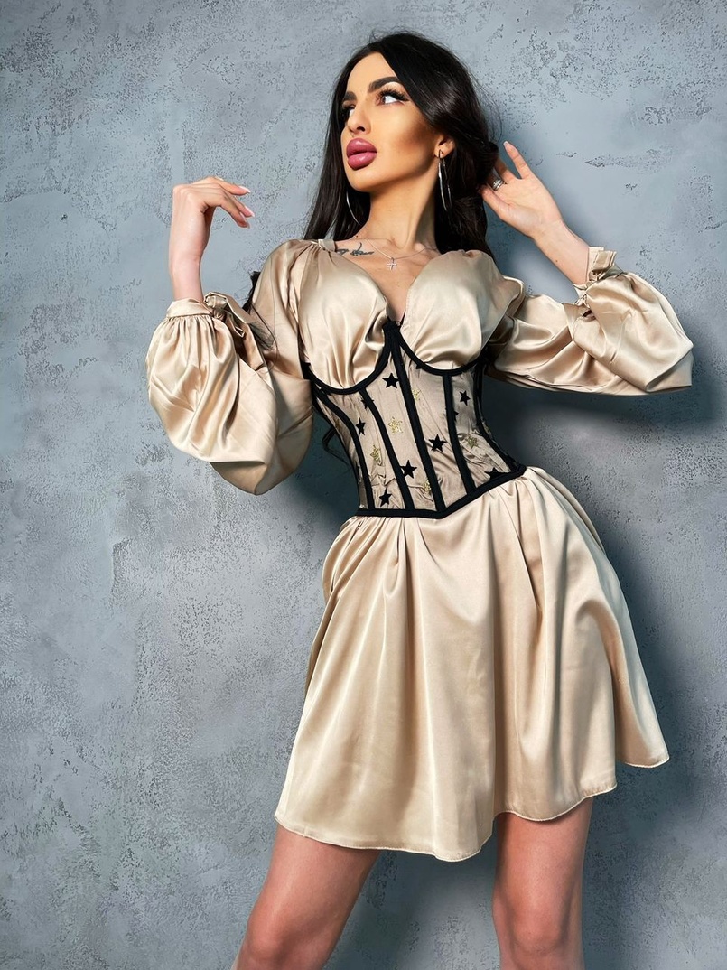 Комплект: шелковое платье на завязках с корсетом  | PUSHKA SHOP