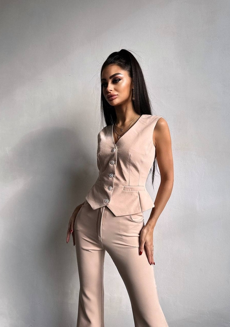 Костюм: піджак на підкладці, штани кльош+ жилет  | PUSHKA SHOP