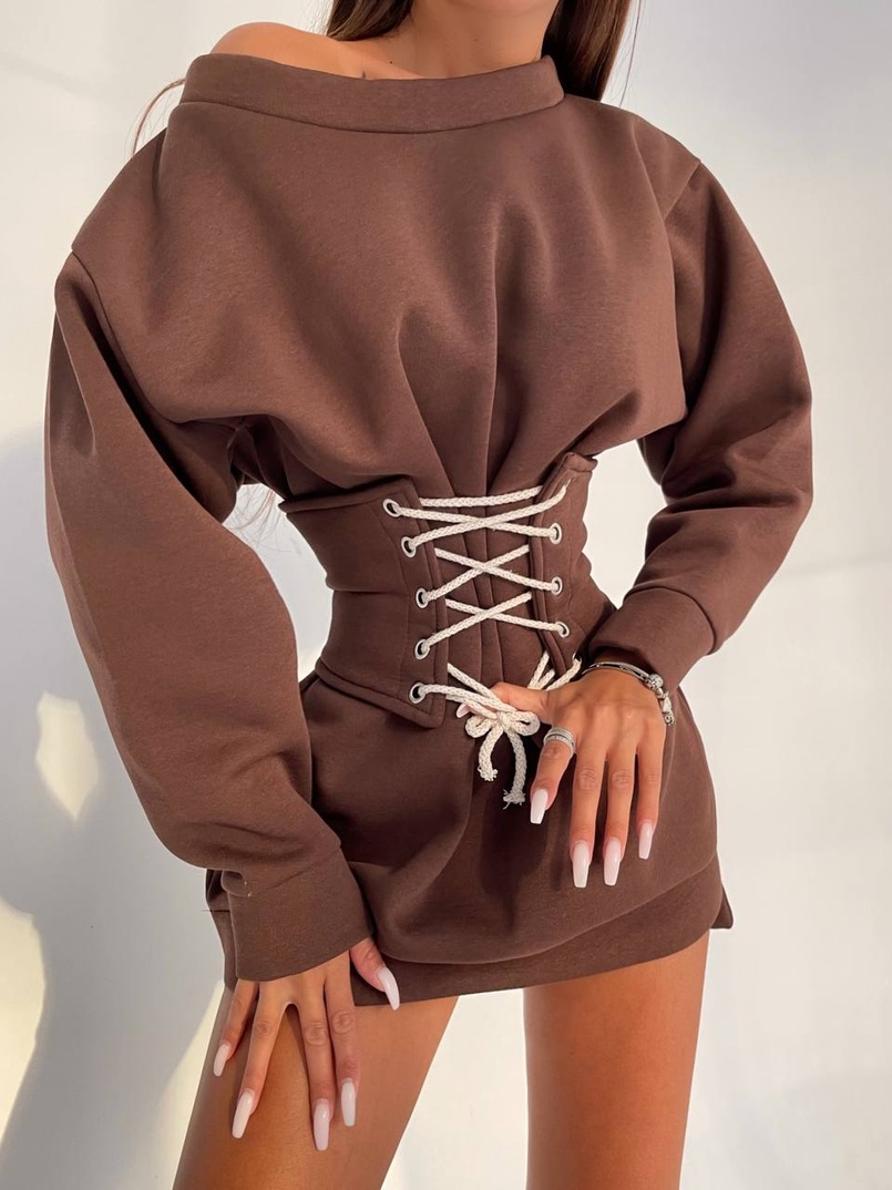 Тёплое уютное худи на флисе + корсет на шнуровке Можно носить с корсетом и без Тёплое уютное худи на флисе + корсет на шнуровке Можно носить с корсетом и без | PUSHKA SHOP