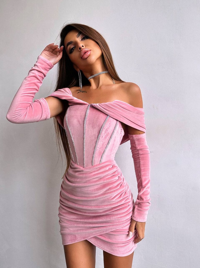 Оксамитова корсетна сукня міні, декорована стразами     Ручна робота  | PUSHKA SHOP