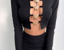 Комплект : штани кльош і топ , декорований метеликами Комплект : штани кльош і топ , декорований метеликами | PUSHKA SHOP