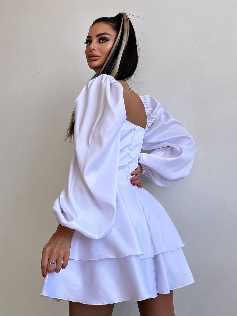 Атласна корсетна сукня бюстьє з пишною подвійною спідницею та об‘ємними рукавами | PUSHKA SHOP