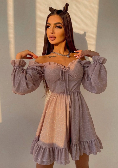 Блискуча сукня з оборками та чашками з ефектом push up | PUSHKA SHOP